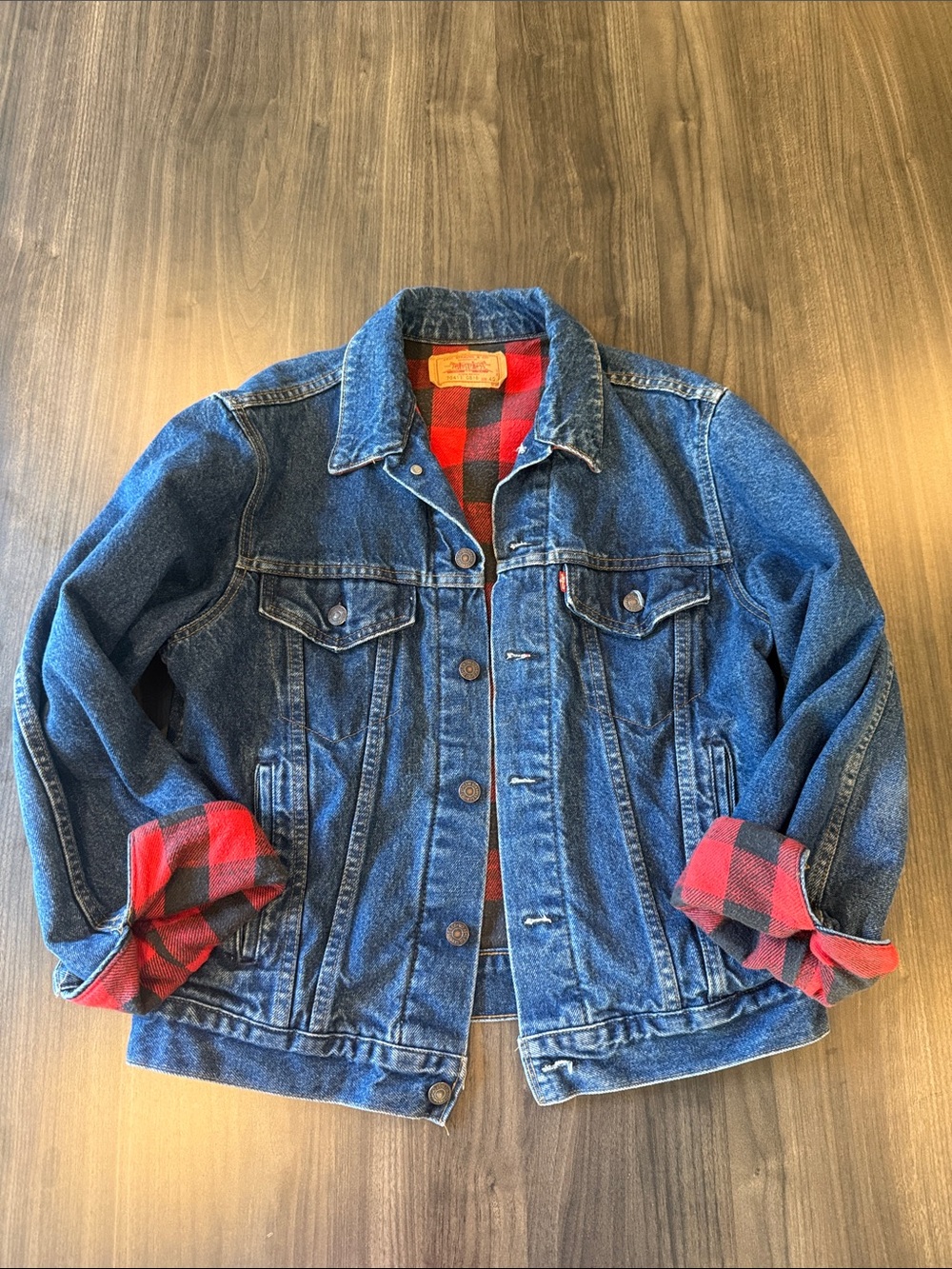 Levi's Blue Denim Jacket with Red Plaid Lining